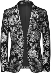 [HEYDHSDC] Men Notched Bronzing Print Blazers Slim Wedding Nightclub Party Dress Suit Jackets 2025