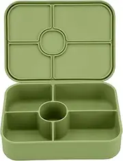 Silicone Bento Lunch Box 5 Compartment - Silicone Lunch Container with 5 Individually Sealed Compartments, Food Storage, Snack Bento Box, Microwave, Freezer, and Dishwasher Safe (Sage Green)