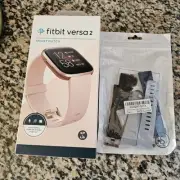 Fitbit Versa 2 Activity Tracker - Petal/Copper Rose New In Box Extra Bands Small