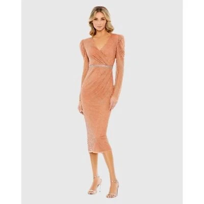 NWT Mac Duggal Beaded Wrap Over Puff Sleeve Dress - size 18