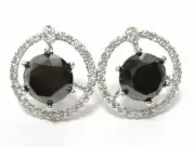 4.72 TCW Natural Round Black Diamond Stud Earrings Push Back 14k White Gold