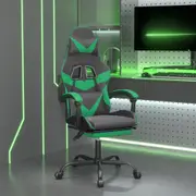 vidaXL Swivel Gaming Chair with Footrest Black&Green Faux Leather