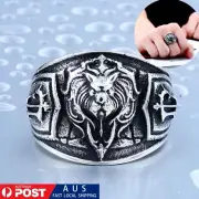 NEW Men Gift Retro Vintage Titanium Steel Lion Head Animal Totem Band Biker Ring