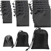 Jarler Drawstring Bag - 15Pcs 3Size Nylon Cinch Gym Ditty Sack With Toggle for Travel, Shoes, Storage - Black, Multi Size