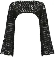[Generic] Women's Open Front Long Sleeve Textured Shrug Bolero Sweater Cropped Top