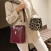 [Tangyongjiao] Luggage & Bags 2 in 1 Bucket Bag Fashion Shoulder Bag Ladies Messenger Bag Handbag with Leopard Print Shoulder Strap (Black) (Color : Wine Red)