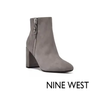 【NINE WEST】TAKES 9x9麂皮粗跟高跟短靴/踝靴-灰色