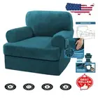 Non-Slip 2-Piece Velvet T Cushion Sofa Cover Set - Machine Washable in Deep Teal