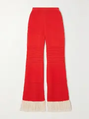 [ESCVDO] ESCVDO - + Net Sustain Carisa Fringed Flared Cotton Pants - medium medium Red
