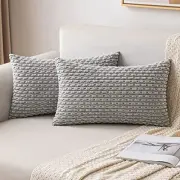 Throw Pillow Covers Soft Corduroy Decorative 20" x 12" (Pack of 2) Light Grey