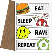 Funny Birthday Card for Men - Eat Sleep Rave Repeat Male Birthday Card for Him Dad Brother Uncle or Friend, Eat Sleep Repeat Card, Rave