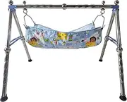 Cuddlecraft New Born Baby Stainless Steel Foldable Baby Cradle/Baby Swing/Baby Jhula/Ghodiyu with Cotton Hammock Cloth. (Blue)