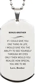 Engraved Silver Dog Tag for -brother - Special to Me Gift Idea for Him - Birthday Christmas Graduation Holiday Appreciation - Inspirational Love from brother, Silver Plated Zinc, Cubic Zirconia