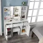 Dressing Makeup Desk Vanity Table Set with LED Lighted Mirror & 3 Drawers &Stool