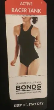 BONDS: Size: 8. Modern Sleek BLACK, Microfibre Active Racer-Back, Tank/Singlet