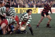 Gareth Edwards passes the ball during a rugby union match between - Old Photo