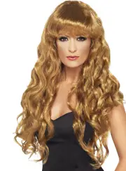 Golden Blonde Long Curly Womens Siren Costume Wig