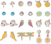 YATEICBC 12 Pairs Girls Clip-On Earrings Unicorn Lamb Flower Non Pierced Earrings Princess Jewellery Accessories Party Birthday Gift Children's Earrings, Silver