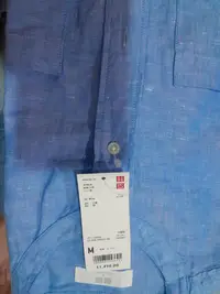 在飛比找Yahoo!奇摩拍賣優惠-uniqlo m落肩款60%麻單寧色八分袖單品