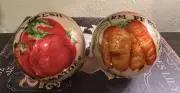 Pier 1 Imports (2) Decorative Paper Mache Spheres/Orbs-FARM FRESH-Carrots/Tomato