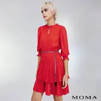 在飛比找momo購物網優惠-【MOMA】優雅絲光緞面縮褶洋裝(紅色)