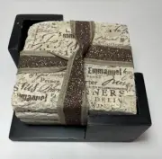 Jesus' Lord Names Coasters (4) Distressed Stone Square Wood Holder Religion