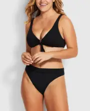 Seafolly L45701 Women's Black Active High Rise Bikini Bottom Size 10AUS 6US