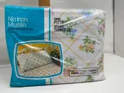 Vintage JCPenney Floral Faux Stitch Fitted Twin Sheet Muslin 39 x 75 Print