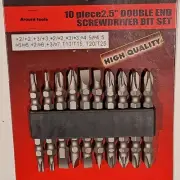 Power Drill SCREWDRIVER BITS 10pc SET - CrV STEEL WITH BIT HOLDER - NEW.