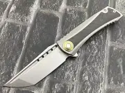 TwoSun Folding Knife 14C28N Blade Titanium/CF Handle Camping TS486-14C28N-CF-SW