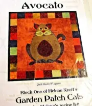 "Avocato" - Block One Of Helene Knoff's Garden Patch Cats Quilt Pattern - NEW
