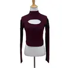 Lukka Lux Revolve Da Bomb Crop Top S Small OxBlood Mock Neck Ribbed Mesh Panels