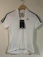 Adidas T-Shirt Womens 10 Uk White Short Sleeve Logo Stretch Climacool Athletic