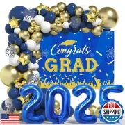 Graduation Decorations Class of 2025: Blue and Gold Graduation Balloons Arch