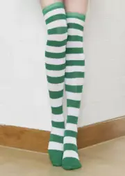 Striped Green and White Thigh high Long Socks Elf St. Patrick's Day Fashion