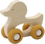 Kaper Kidz Wooden Grip Duck with Silicone Wheels - Duck-Shaped Toddler Push Toy
