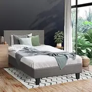 Oikiture King Single Bed Frame with Bed Head and Solid Plywood Slats King Single Size Bed Mattress Platform Grey