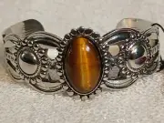 Solar Solstice Brown Tigers Eye Cuff Silver Bracelet Paparazzi Jewelry Western