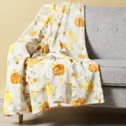 Cynthia Rowley Pumpkin Sunflower Throw Blanket Micro Fleece Fall Designer Decor