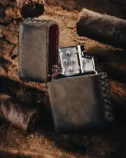 Custom Zippo lighter in Oil tanned cow hide leather. Torch insert