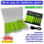 Rechargeable battery pack includes 20 x AAA, 20 x AA, 8 slot charger and case