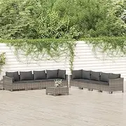 Patio Furniture Sets 9 Piece Garden Lounge Set with Cushions Grey Poly Rattan