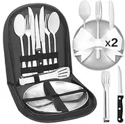 Cynrikah Outdoor Cutlery Set with Bag, Camping Dinnerware Set with Spoon Fork Knife