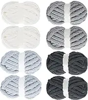 Assorted Chunky Yarn for Crocheting 8 Pack,Fluffy Jumbo Chenille Yarn,Soft Plush Yarn Bulky,Giant Thick Fuzzy Yarn for Hand or Arm Knitting,Cream & Multi Grey(31.7 yds,8 oz Each Skein)