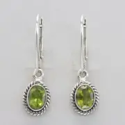 Green Oval PERIDOT Earrings 925 STERLING SILVER Leverback Genuine, Natural #21e