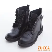 在飛比找Yahoo奇摩購物中心優惠-ZUCCA-率性抽繩側拉鍊軍靴-黑-z6729bk