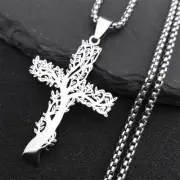 Unisex Chain Necklace Tree Of Life Cross Pendants Stainless Steel Necklaces 1Pc