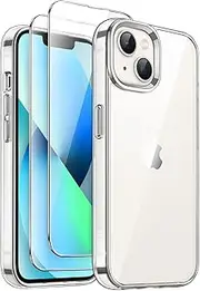 JETech 3 in 1 Case for iPhone 13 mini 5.4-Inch with 2 Pack Tempered Glass Screen Protectors, Non-Yellowing Shockproof Bumper Phone Cover (Clear)