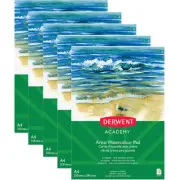 NEW 5 Packs Derwent Academy Watercolour Pad 12 Sheets A4 Water Colour Paper