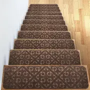 Stair Treads Carpet Non-Slip Indoor Stair Runners for Wooden Steps, Stair Rugs for Kids and Dogs, Set of 15, 8" X 30",Embossing Brown